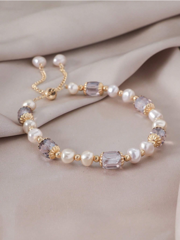 Brazalete Perlas y Piedras Purpuras