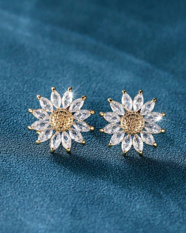 Pendientes Girasoles Dorados con Cristales