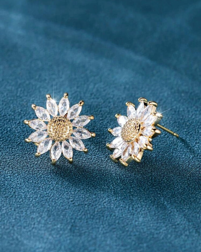 Pendientes Girasoles Dorados con Cristales