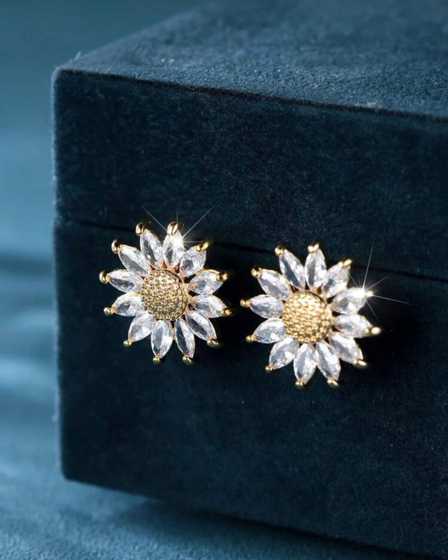 Pendientes Girasoles Dorados con Cristales