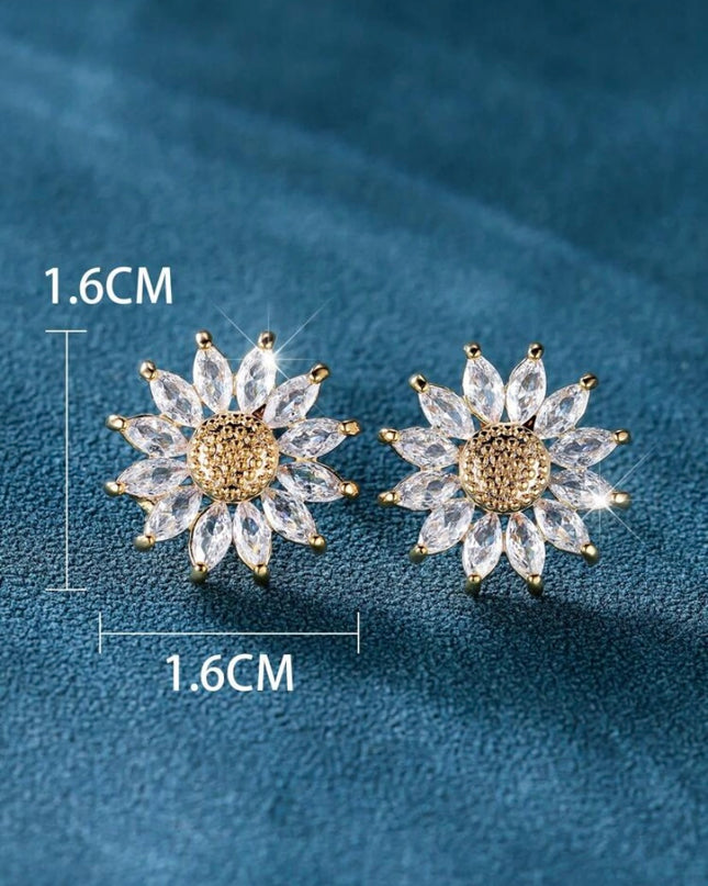 Pendientes Girasoles Dorados con Cristales