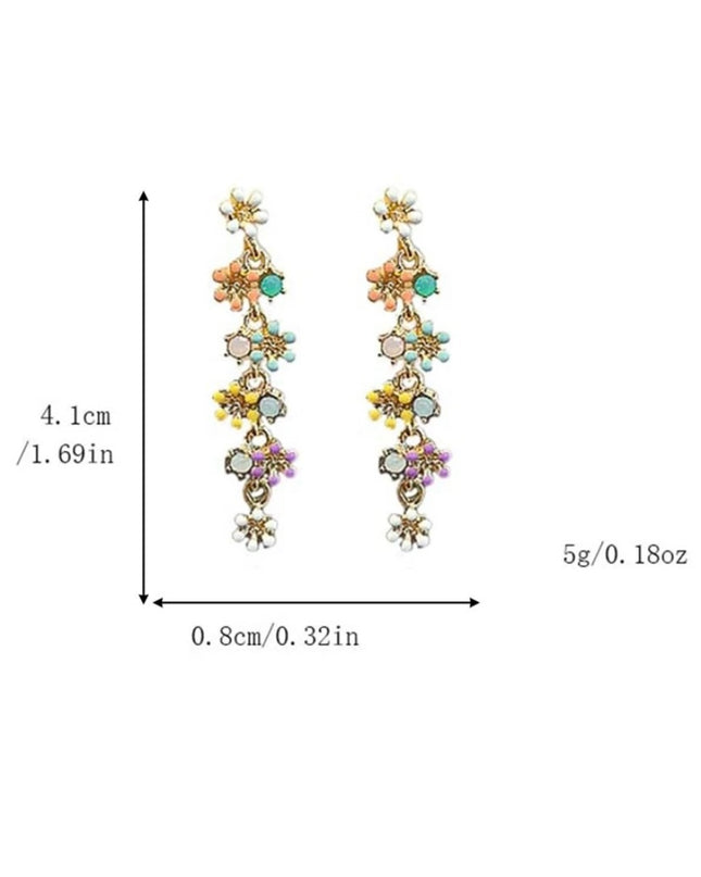 Aretes Largos Flores Pequeñas de Colores