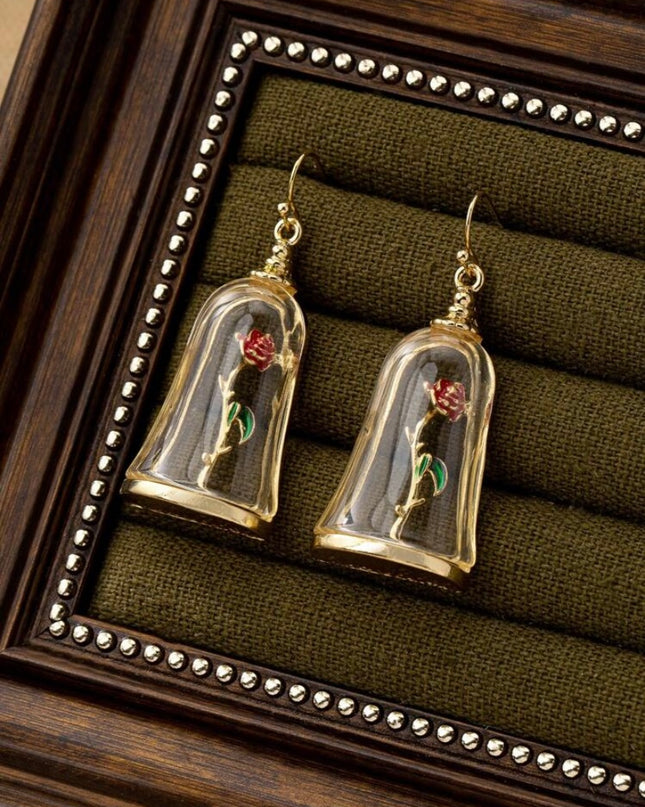 Aretes Colgantes Rosa de "La Bella y La Bestia"