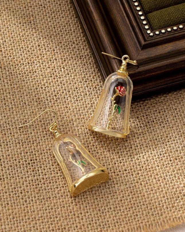 Aretes Colgantes Rosa de "La Bella y La Bestia"