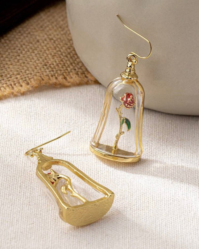 Aretes Colgantes Rosa de "La Bella y La Bestia"