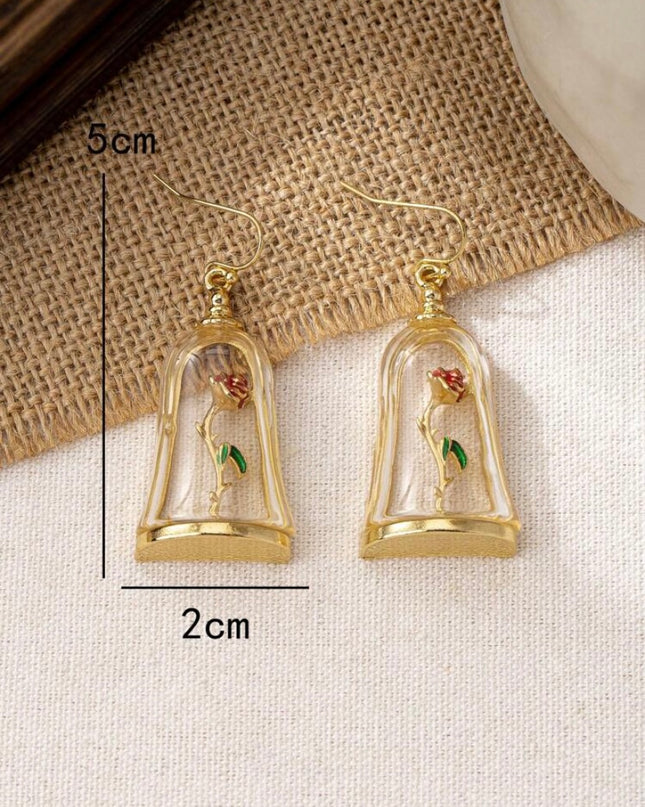 Aretes Colgantes Rosa de "La Bella y La Bestia"