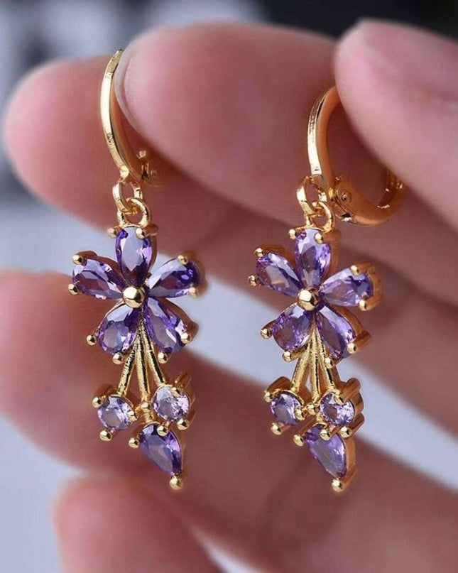 Aretes Dorados Flor Morada