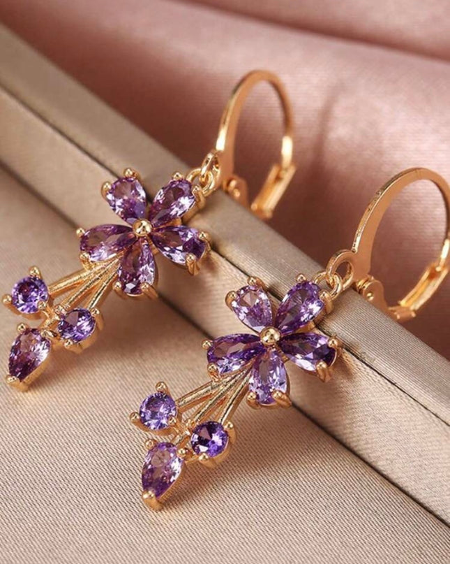 Aretes Dorados Flor Morada