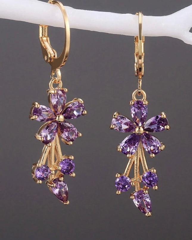 Aretes Dorados Flor Morada