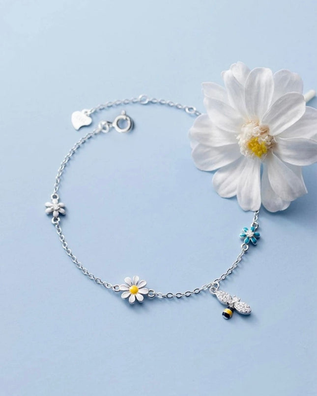 Pulsera Plata 925 Inspirada en un Bosque, Dije de Abeja