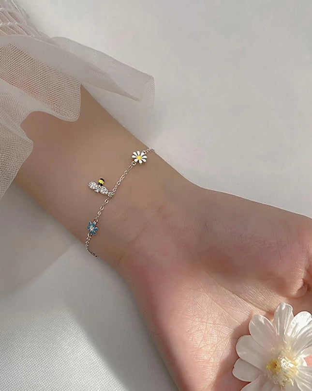Pulsera Plata 925 Inspirada en un Bosque, Dije de Abeja