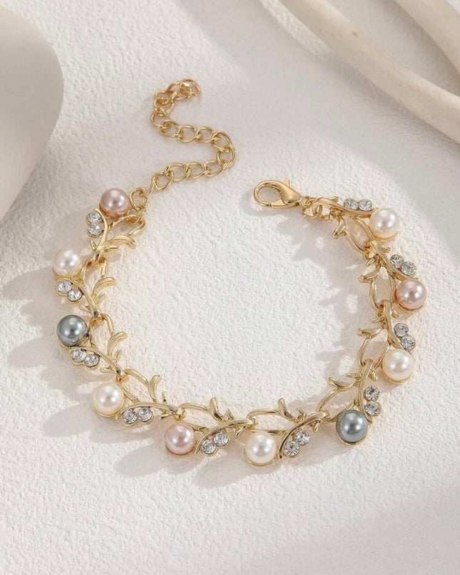 Pulsera de Hojas con Perlas de Colores