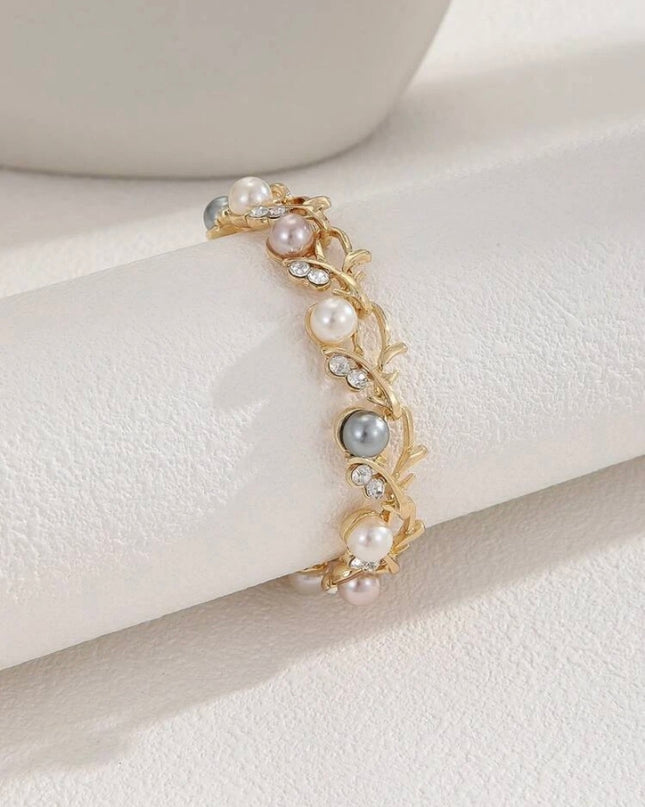 Pulsera de Hojas con Perlas de Colores
