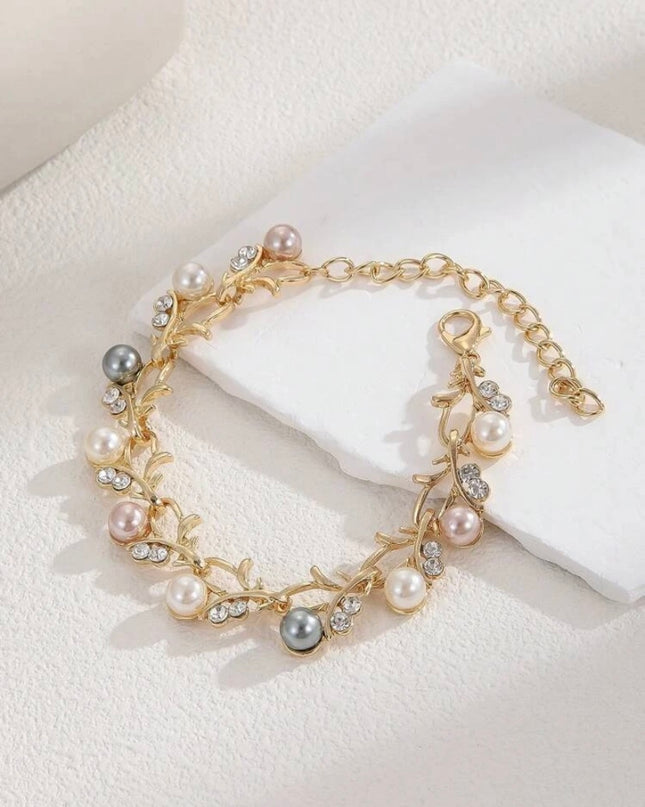 Pulsera de Hojas con Perlas de Colores