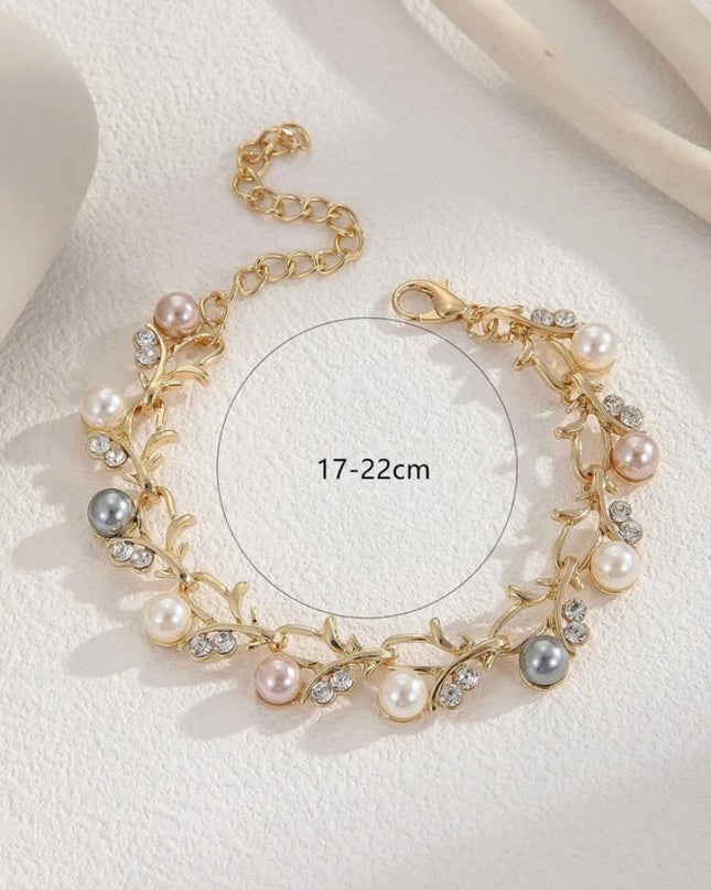 Pulsera de Hojas con Perlas de Colores