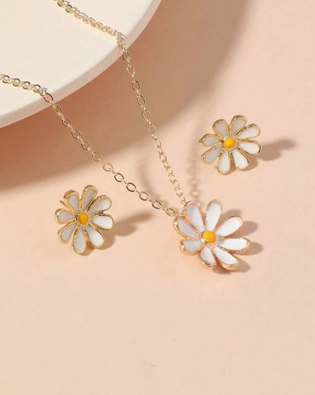Juego Collar Aretes Margaritas Blancas