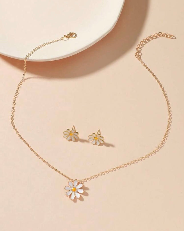 Juego Collar Aretes Margaritas Blancas