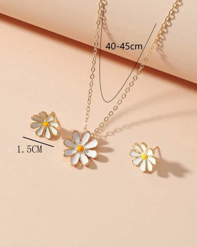 Juego Collar Aretes Margaritas Blancas