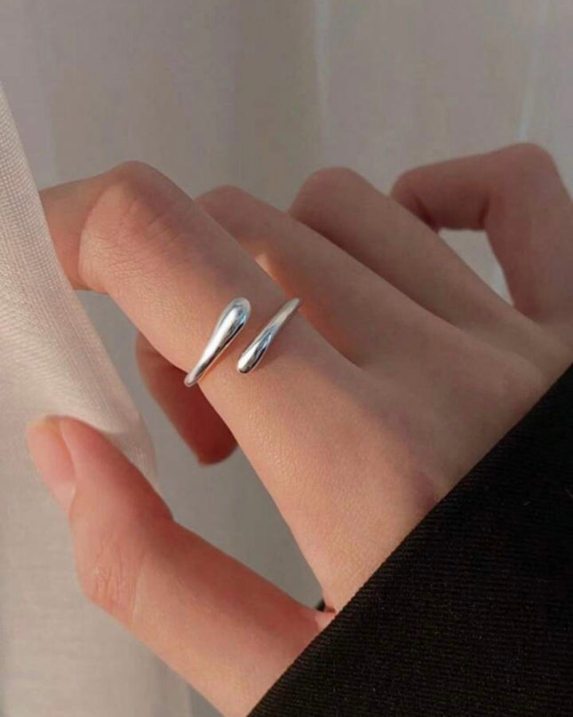 Anillo Abierto Diseño Gota de Agua Plata S925 Unisex