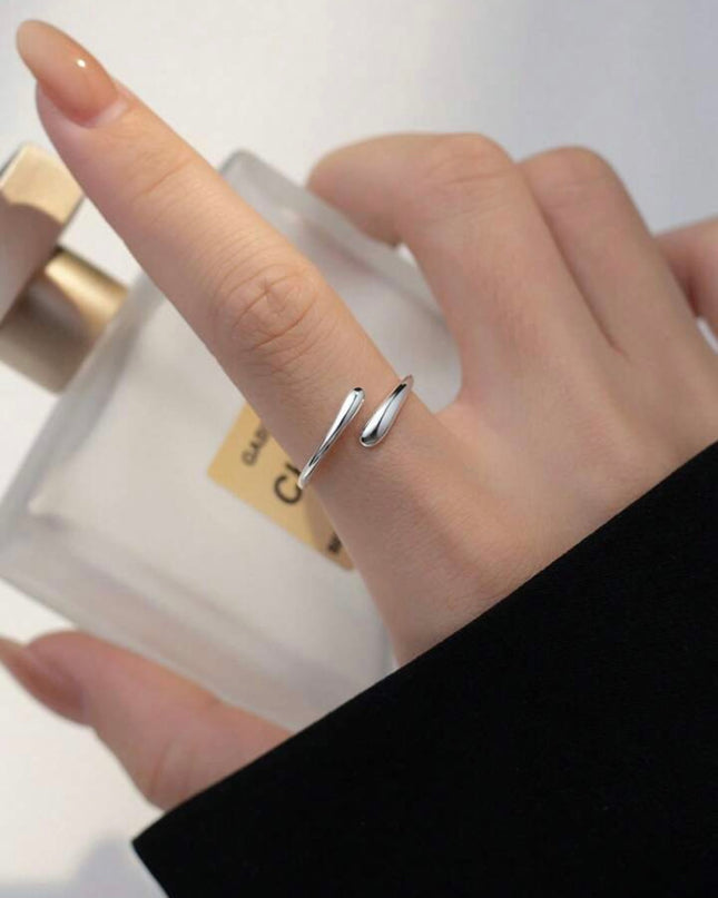 Anillo Abierto Diseño Gota de Agua Plata S925 Unisex