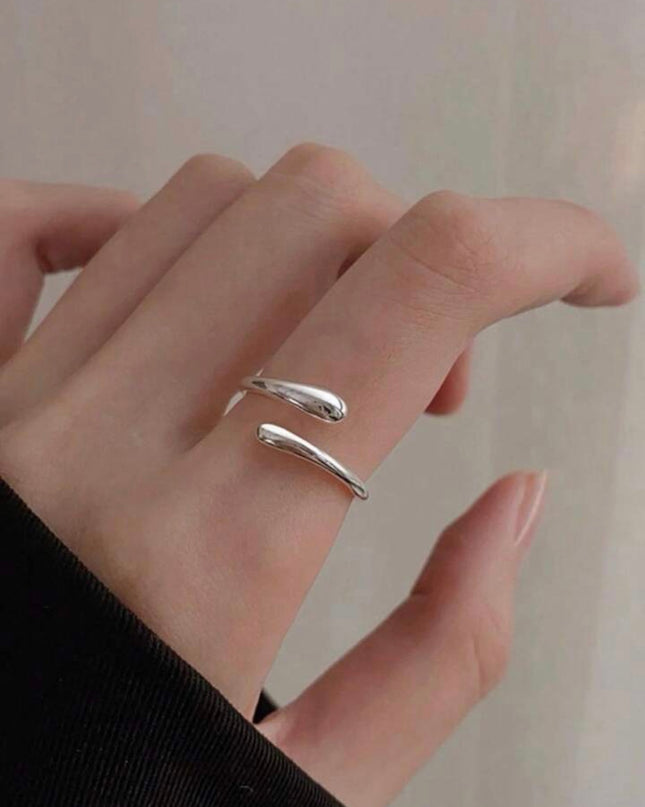 Anillo Abierto Diseño Gota de Agua Plata S925 Unisex