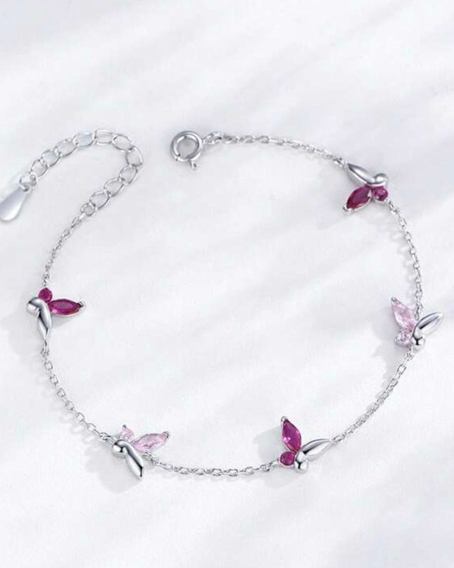 Pulsera Plata 925 Mariposa Rosa Dulce