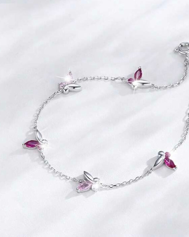 Pulsera Plata 925 Mariposa Rosa Dulce