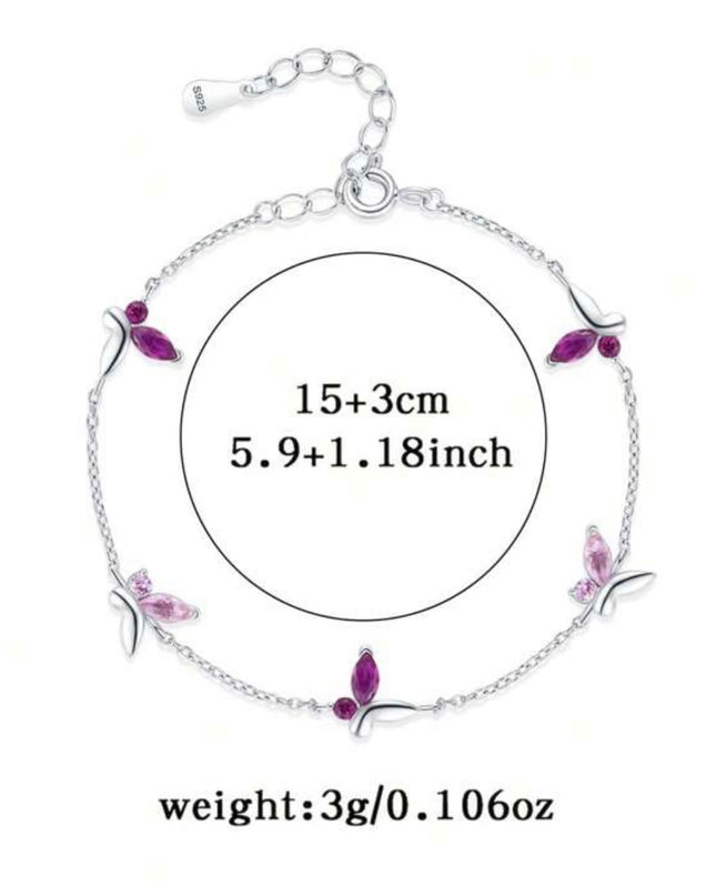 Pulsera Plata 925 Mariposa Rosa Dulce
