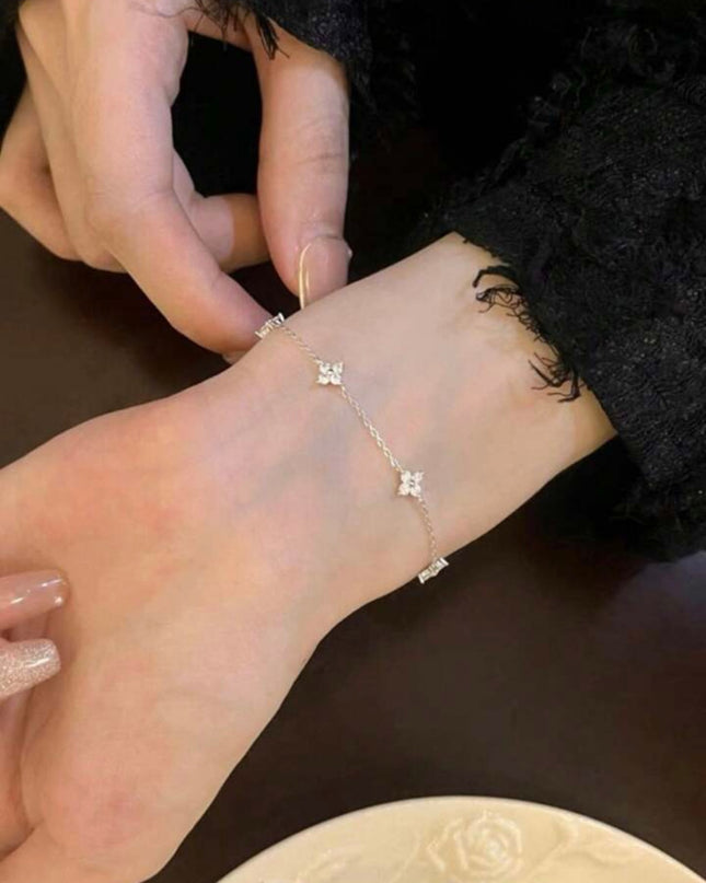 Pulsera Flor de Trébol De La Suerte Plata 925