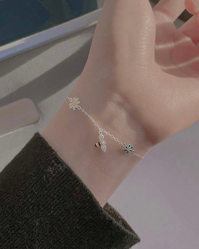 Pulsera Plata 925 Inspirada en un Bosque, Dije de Abeja