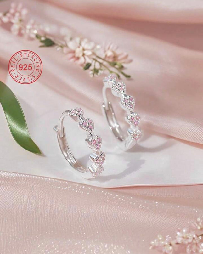 Pendientes Aros Pequeños Forma de Corazones Plata 925