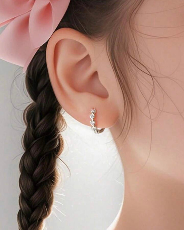 Pendientes Aros Pequeños Forma de Corazones Plata 925