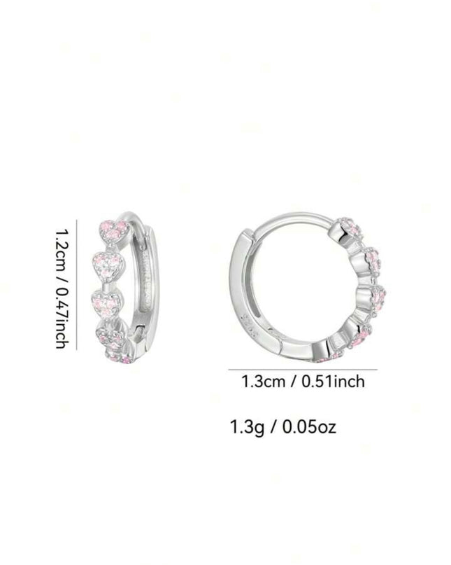 Pendientes Aros Pequeños Forma de Corazones Plata 925