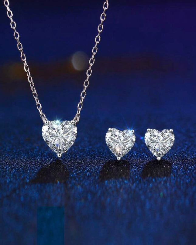 Conjunto de Collar y Pendientes Plata de ley 925 con Forma de Corazón