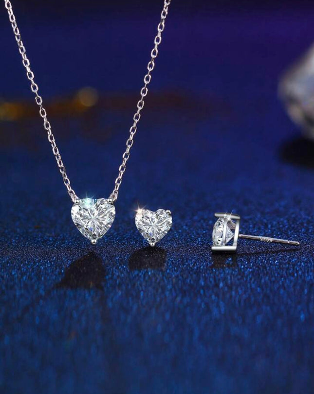 Conjunto de Collar y Pendientes Plata de ley 925 con Forma de Corazón