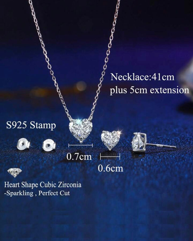 Conjunto de Collar y Pendientes Plata de ley 925 con Forma de Corazón