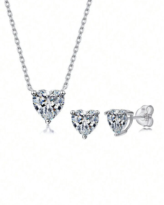 Conjunto de Collar y Pendientes Plata de ley 925 con Forma de Corazón