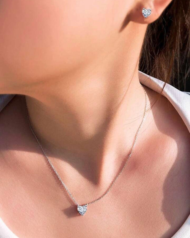 Conjunto de Collar y Pendientes Plata de ley 925 con Forma de Corazón
