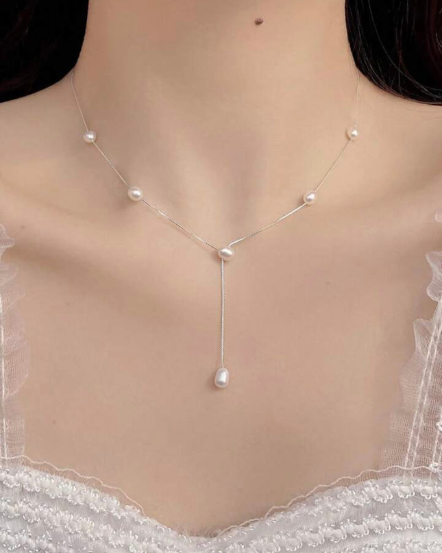 Collar Coreano con Perla Natural de Agua Dulce Plata de ley S925