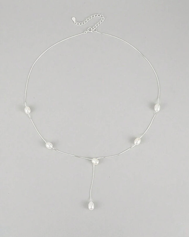 Collar Coreano con Perla Natural de Agua Dulce Plata de ley S925