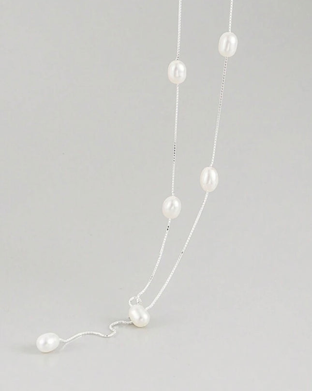 Collar Coreano con Perla Natural de Agua Dulce Plata de ley S925