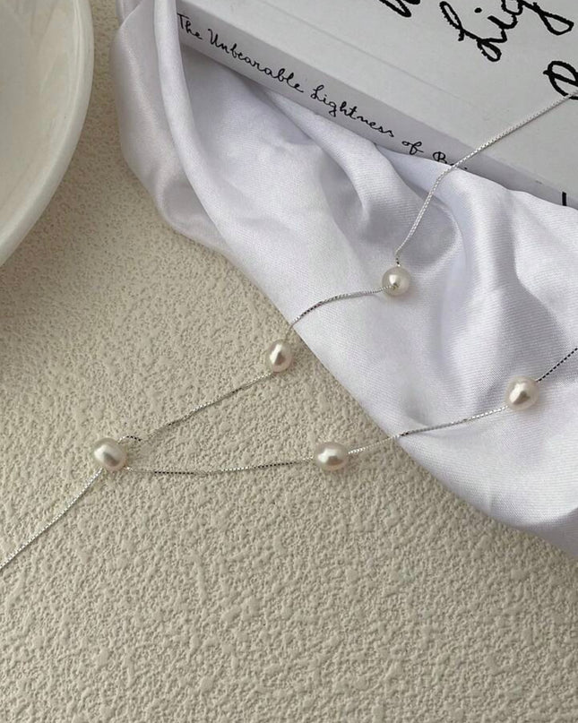 Collar Coreano con Perla Natural de Agua Dulce Plata de ley S925