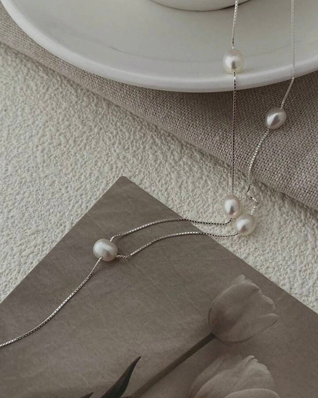 Collar Coreano con Perla Natural de Agua Dulce Plata de ley S925