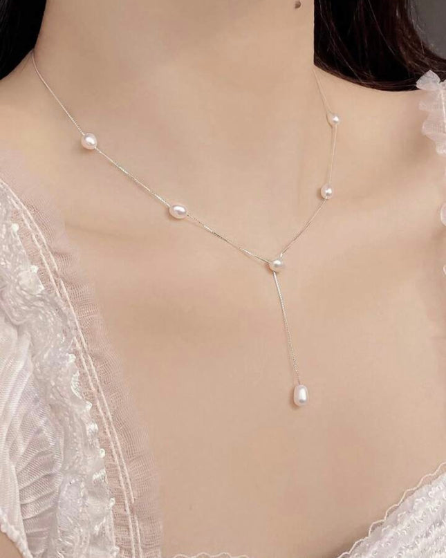 Collar Coreano con Perla Natural de Agua Dulce Plata de ley S925