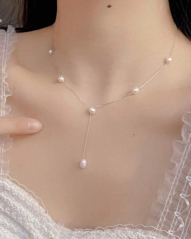 Collar Coreano con Perla Natural de Agua Dulce Plata de ley S925