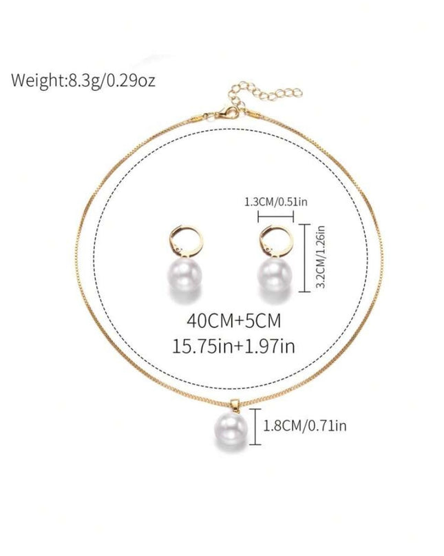 Set 3 Piezas Collar y Pendientes de Perlas