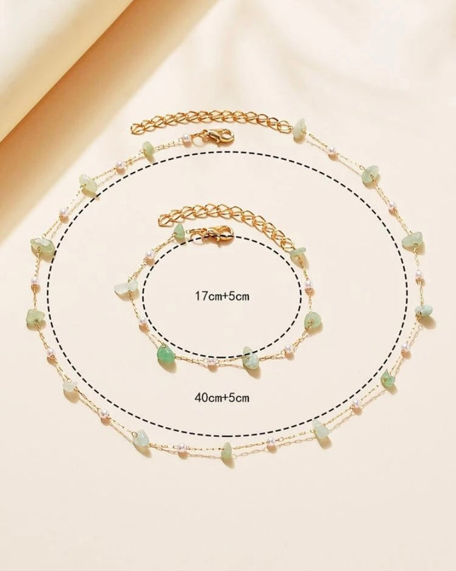 Set 2 Piezas Collar y Pulsera Piedras Verdes