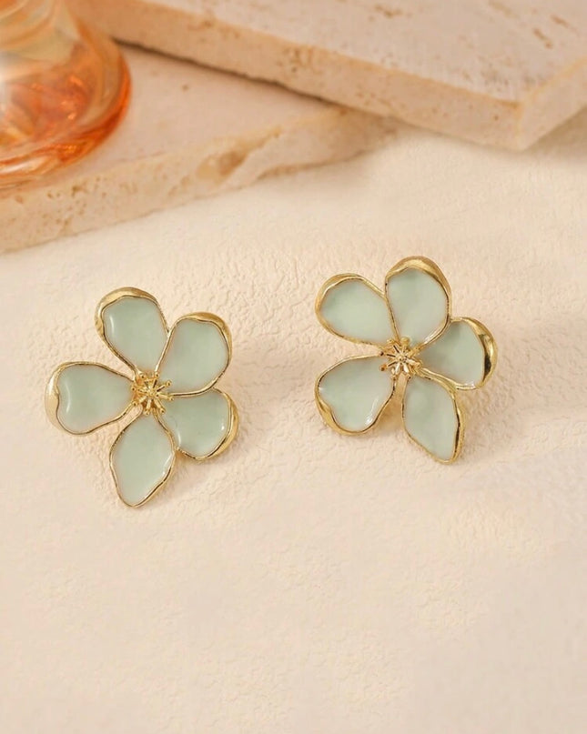 Pendientes Diseño Flor Verde con Dorado