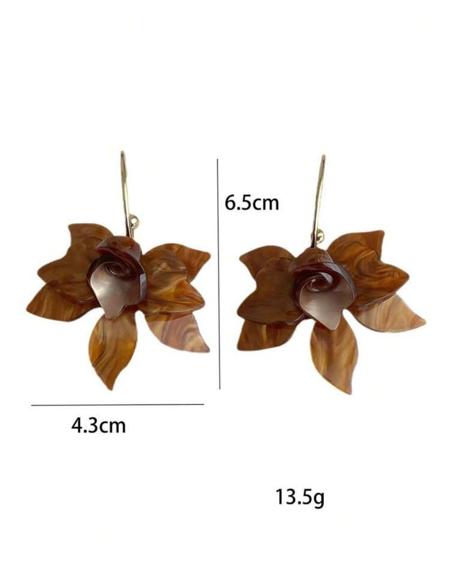 1 Par de Aretes Café o Blanco Vintage Flores Acrílicas