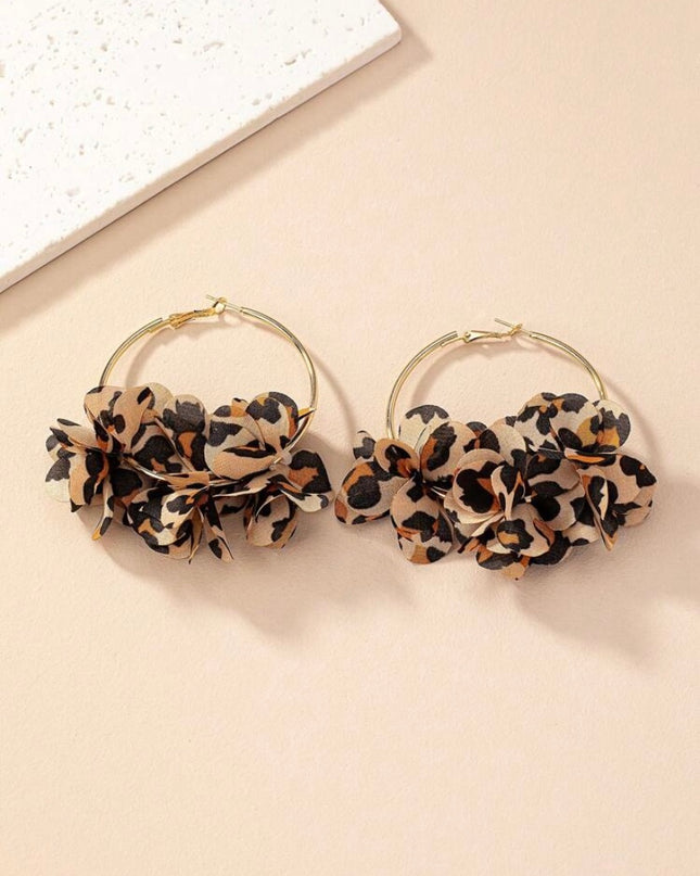 Aretes de Aro Flor de Tela Estampado